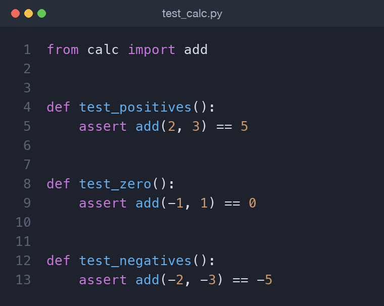 Python pytest test functions checking an add helper