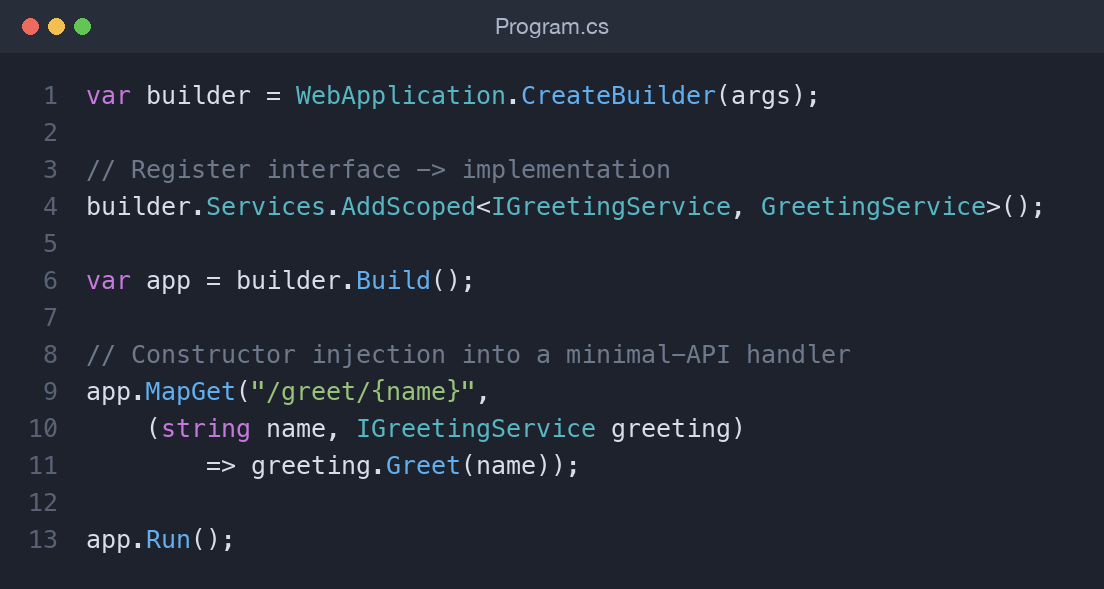 Registering a service and injecting it via constructor in .NET 9
