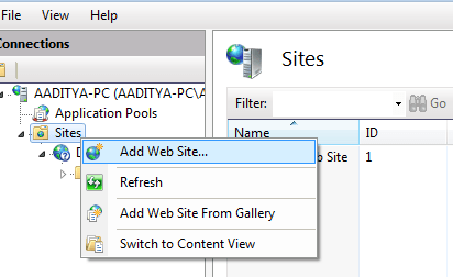 Add new web site to IIS