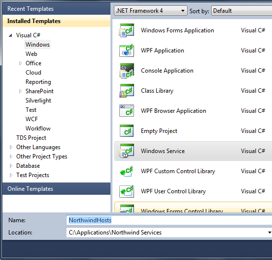 Windows service for Northwind WCF Service