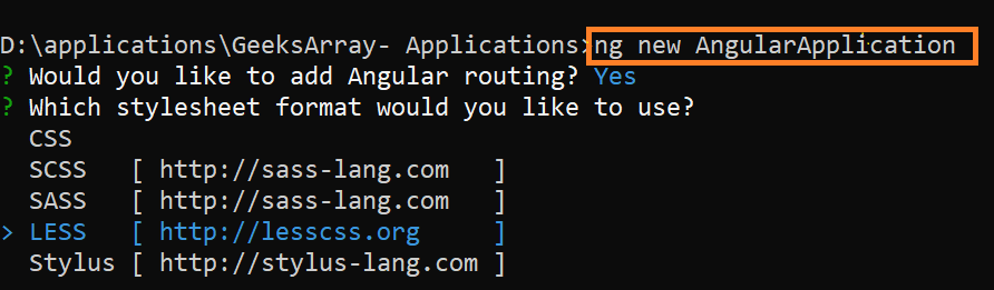 angular first application using ng new