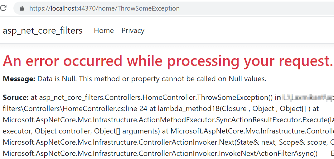 ASP.NET Core MVC Exception Filter