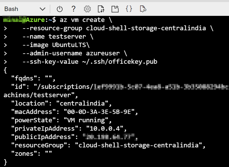 create linux vm with ssh key using azure cli