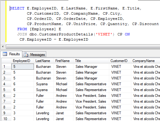 inner join with sql user defined function