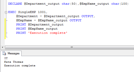 sql execute stored procedure with output parameter